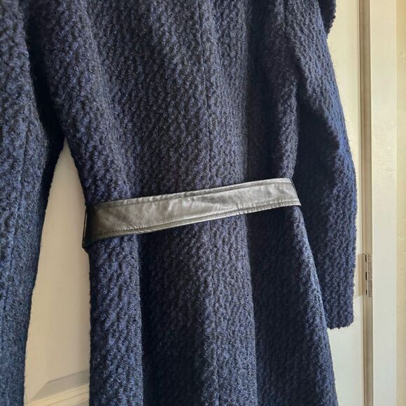 Cole Haan Blue Teddy Jacket with Oversized Collar and Belt - Picture 8 of 10